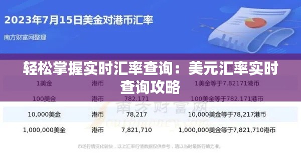 轻松掌握实时汇率查询:美元汇率实时查询攻略