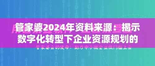 管家婆2024年资料来源:揭示数字化转型下企业资源规划的新篇章