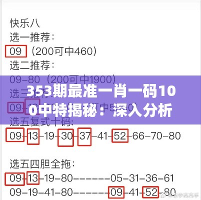 353期最准一肖一码100中特揭秘:深入分析生肖中奖规律
