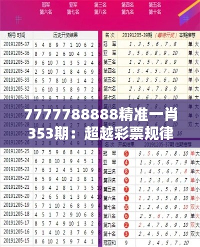 7777788888精准一肖353期:超越彩票规律