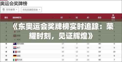 《东奥运会奖牌榜实时追踪:荣耀时刻,见证辉煌》