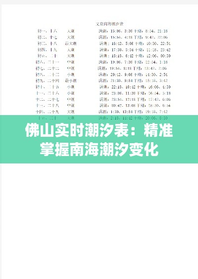 佛山实时潮汐表:精准掌握南海潮汐变化