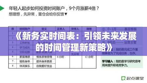 《新务实时间表:引领未来发展的时间管理新策略》