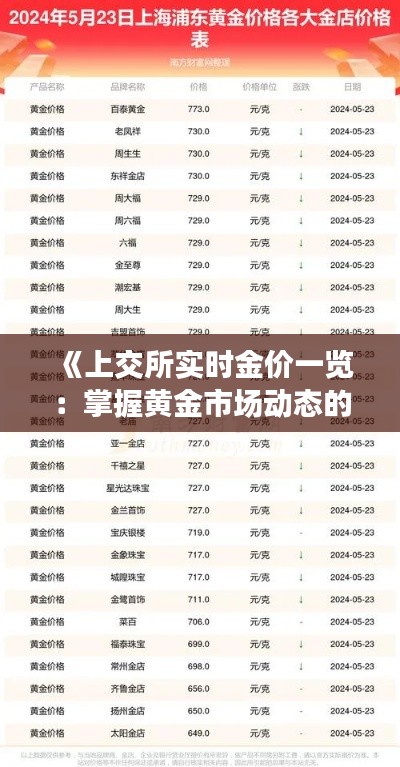 《上交所实时金价一览:掌握黄金市场动态的便捷途径》