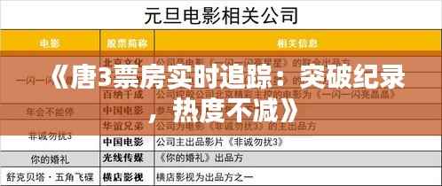 《唐3票房实时追踪:突破纪录,热度不减》