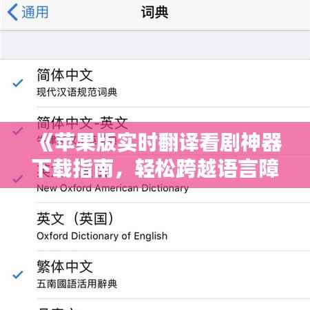 《苹果版实时翻译看剧神器下载指南，轻松跨越语言障碍！》
