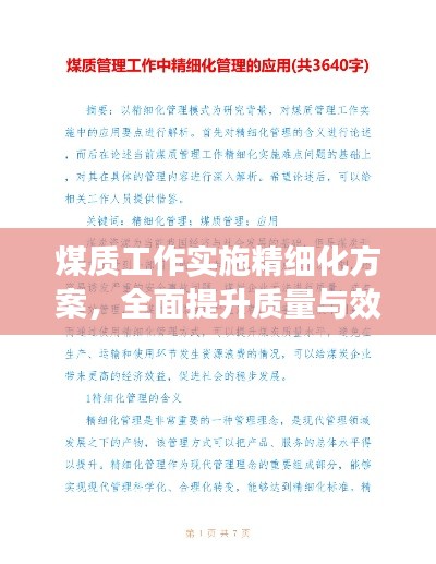 煤质工作实施精细化方案，全面提升质量与效率