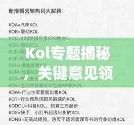 Kol专题揭秘，关键意见领袖的影响力与价值深度解析
