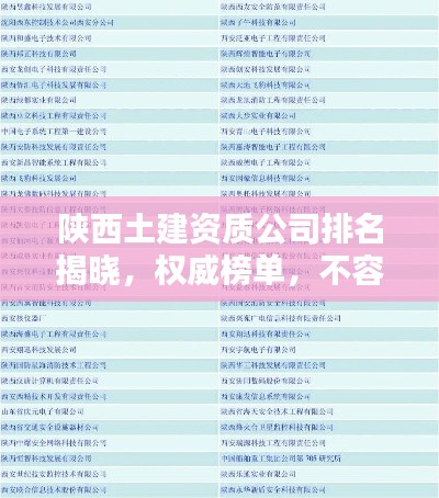 陕西土建资质公司排名揭晓,权威榜单,不容错过!