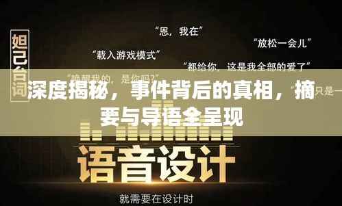 深度揭秘,事件背后的真相,摘要与导语全呈现