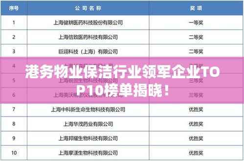 港务物业保洁行业领军企业TOP10榜单揭晓!