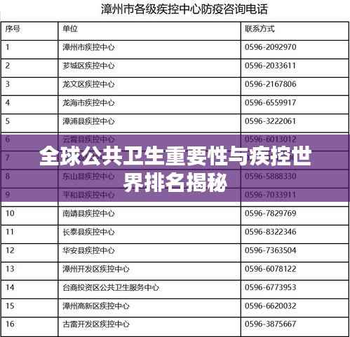 全球公共卫生重要性与疾控世界排名揭秘