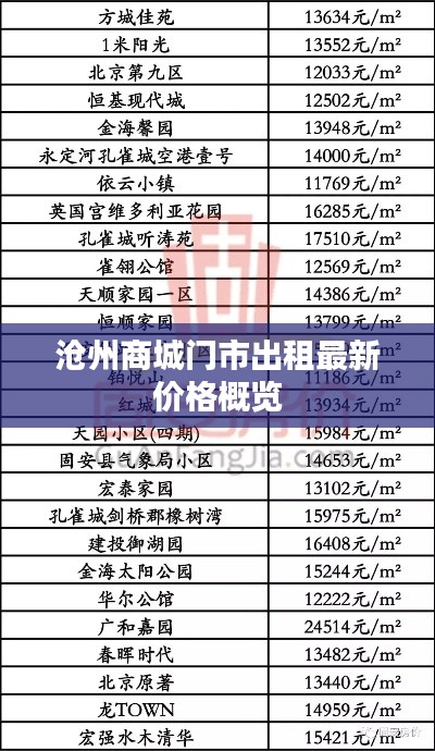 沧州商城门市出租最新价格概览