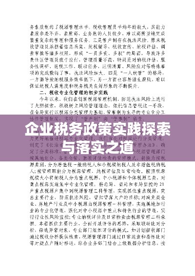 企业税务政策实践探索与落实之道