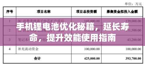 手机锂电池优化秘籍，延长寿命，提升效能使用指南