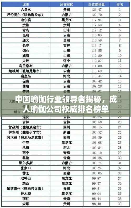 中国瑜伽行业领导者揭秘,成人瑜伽公司权威排名榜单