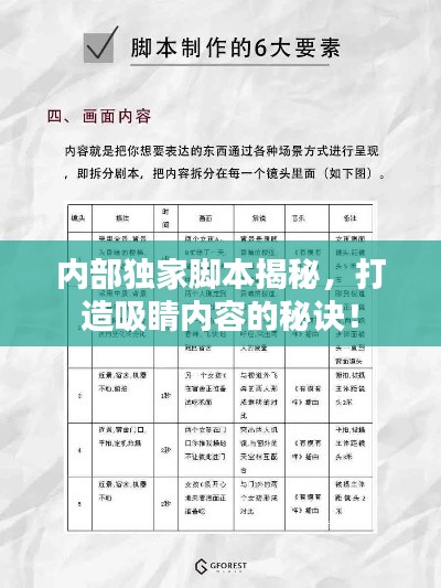 内部独家脚本揭秘,打造吸睛内容的秘诀!