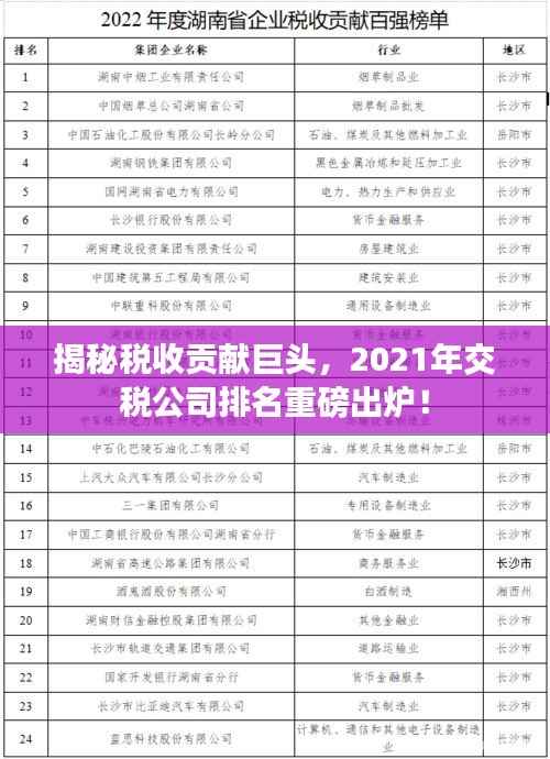 揭秘税收贡献巨头,2021年交税公司排名重磅出炉!